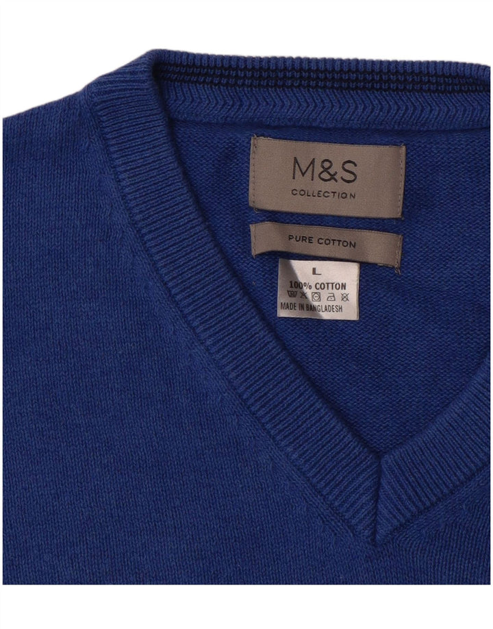 Marks & Spencer Pull col V pour homme en coton bleu Taille L