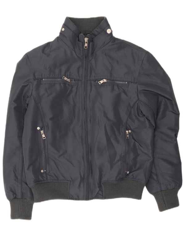 vintage Mens Bomber Jacket UK 38 Polyester Gris Moyen