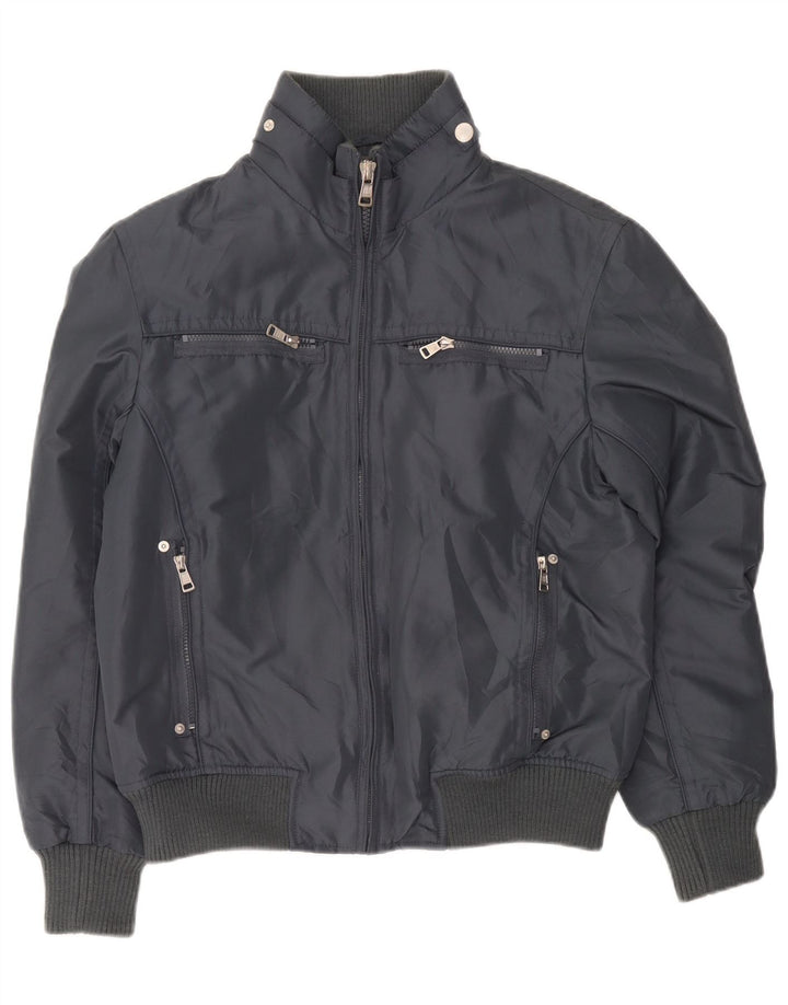 vintage Mens Bomber Jacket UK 38 Polyester Gris Moyen