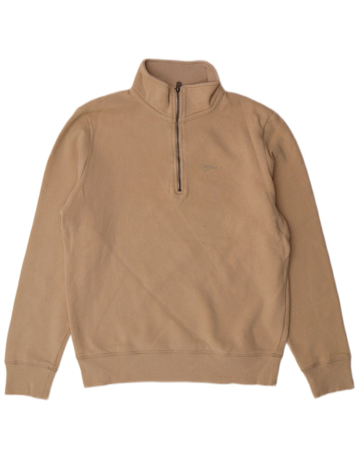 SUPERDRY Sweat-shirt à col zippé pour hommes, grand coton beige
