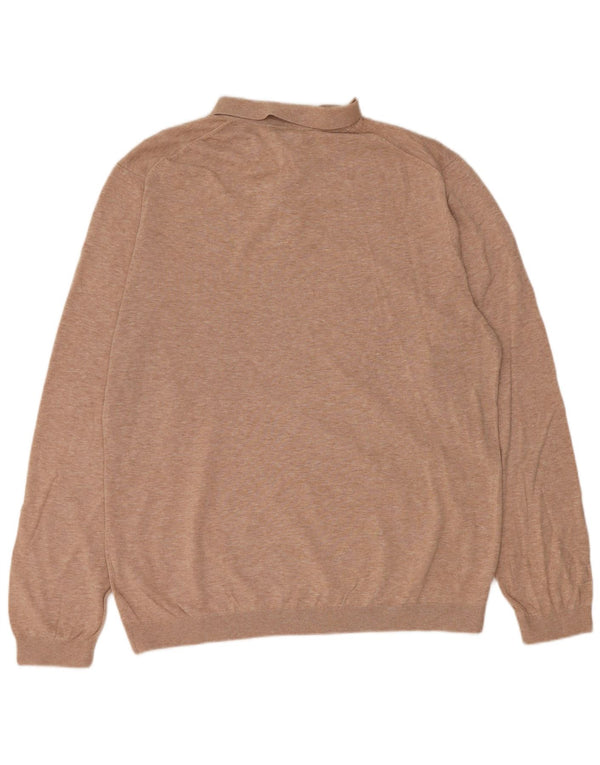 MASSIMO DUTTI Mens Polo Neck Jumper Sweater XL Beige Flecked Cotton