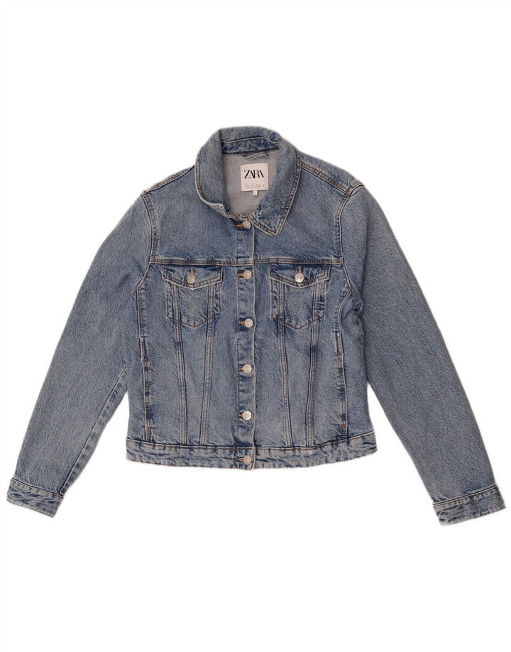 Zara Veste en jean pour femme UK 14 Large Bleu Coton