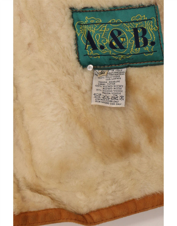 Veste Shearling Femme Vintage IT 46 Grand Cuir Marron