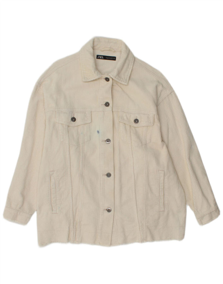 Zara Veste surdimensionnée en velours côtelé pour femme UK 10 Petit coton blanc cassé