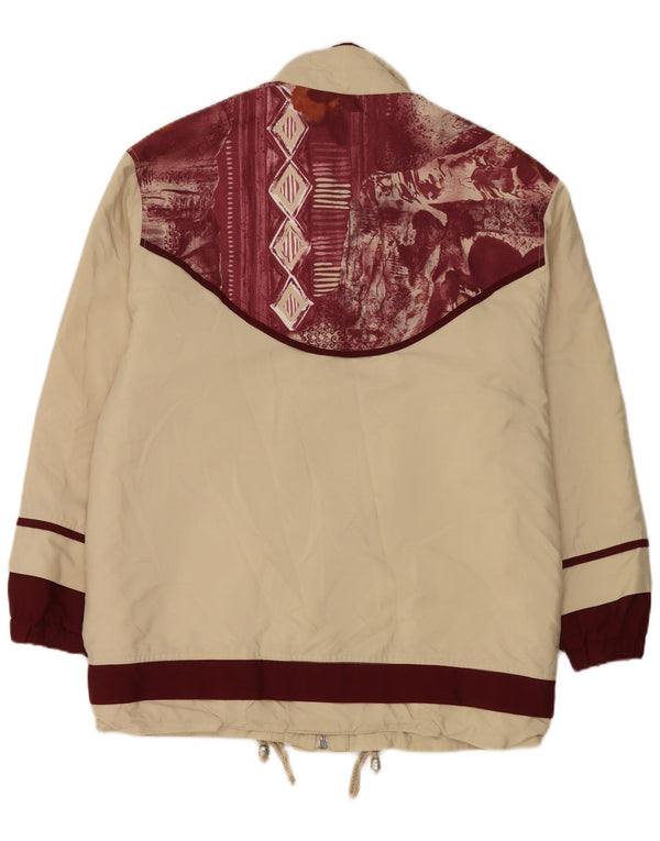 vintage Femme Veste utilitaire surdimensionnée UK 8 Petit Polyester Floral Beige