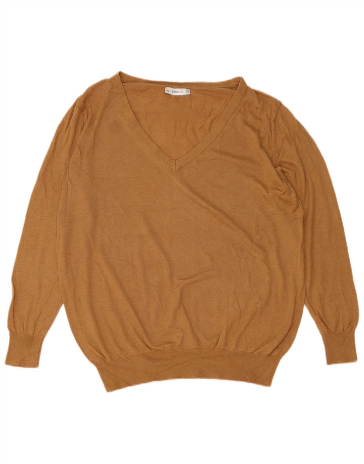 Zara Pull surdimensionné à col en V pour femme UK 14 Marron moyen