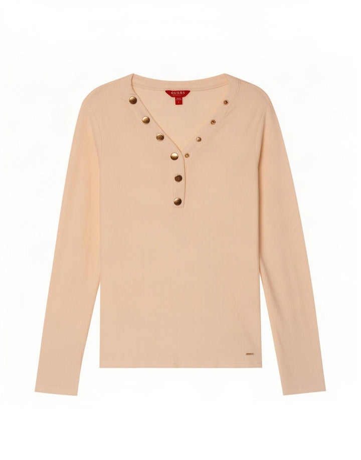 Guess Haut à manches longues pour femme UK 44 Large Viscose Blanc Cassé