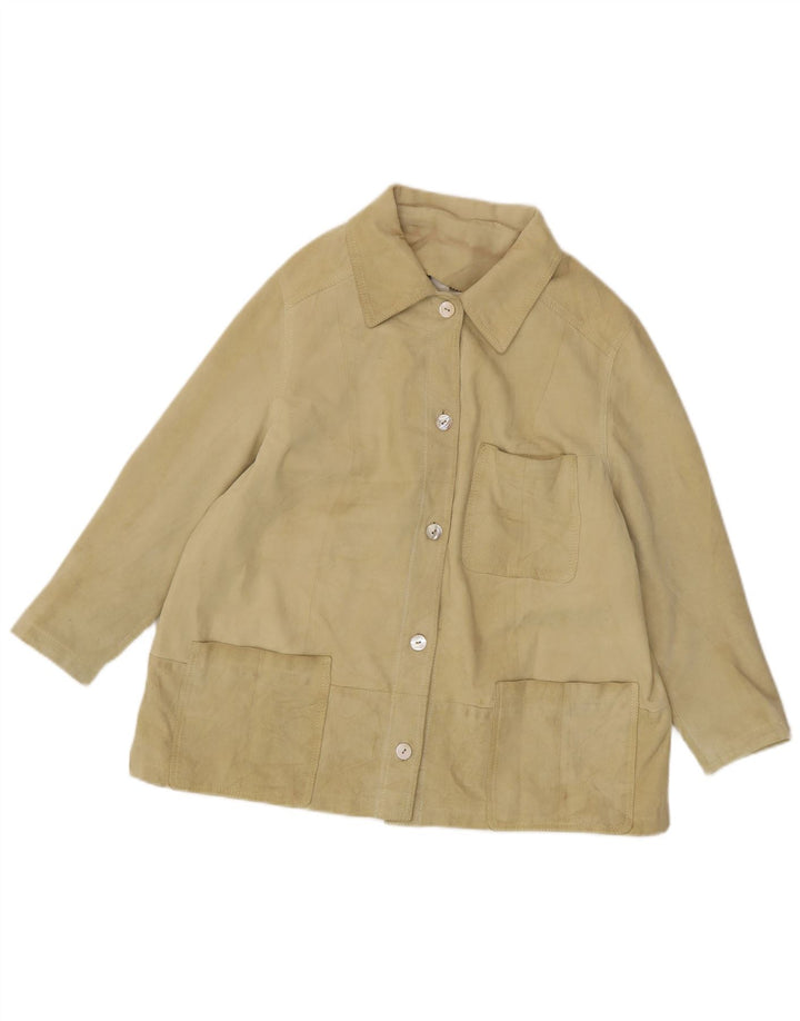 VINTAGE Womens 3/4 Sleeve Suede Jacket UK 14 Medium Green