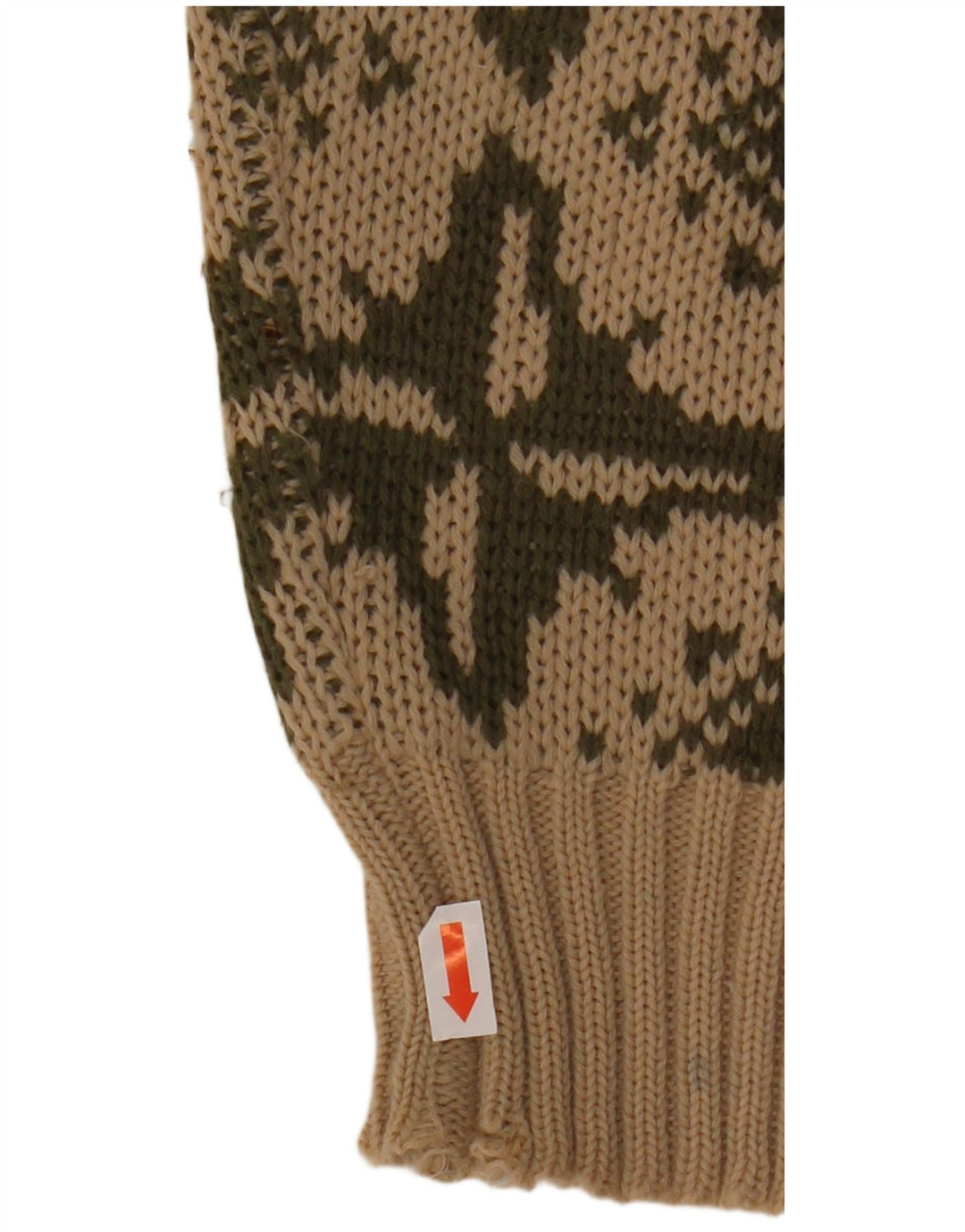 VINTAGE Femme Col Bateau Pull Pull IT 46 Grand Beige Géométrique