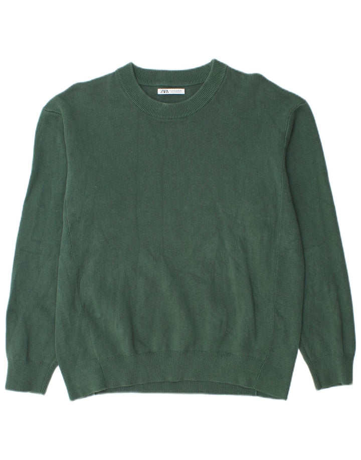 Zara Pull Col Rond Homme Vert Moyen Coton