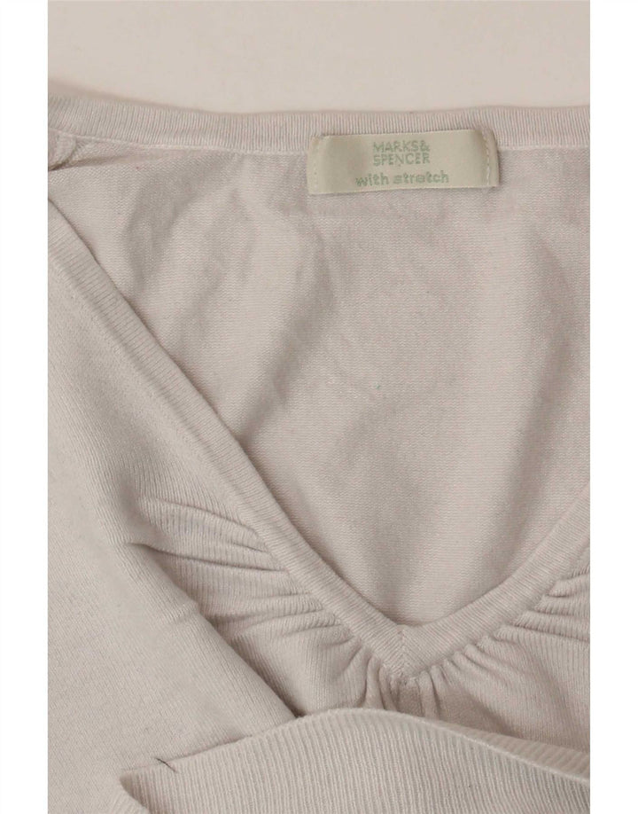 Marks & Spencer Pull à manches 3/4 et col en V pour femme UK 14 Blanc moyen