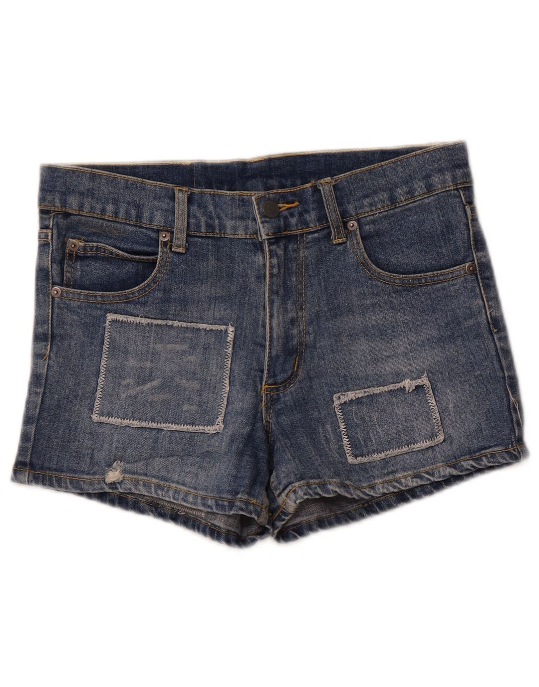 Cheap Monday Short en Jean Effet Déchiré W29 Femme Bleu Moyen Patchwork