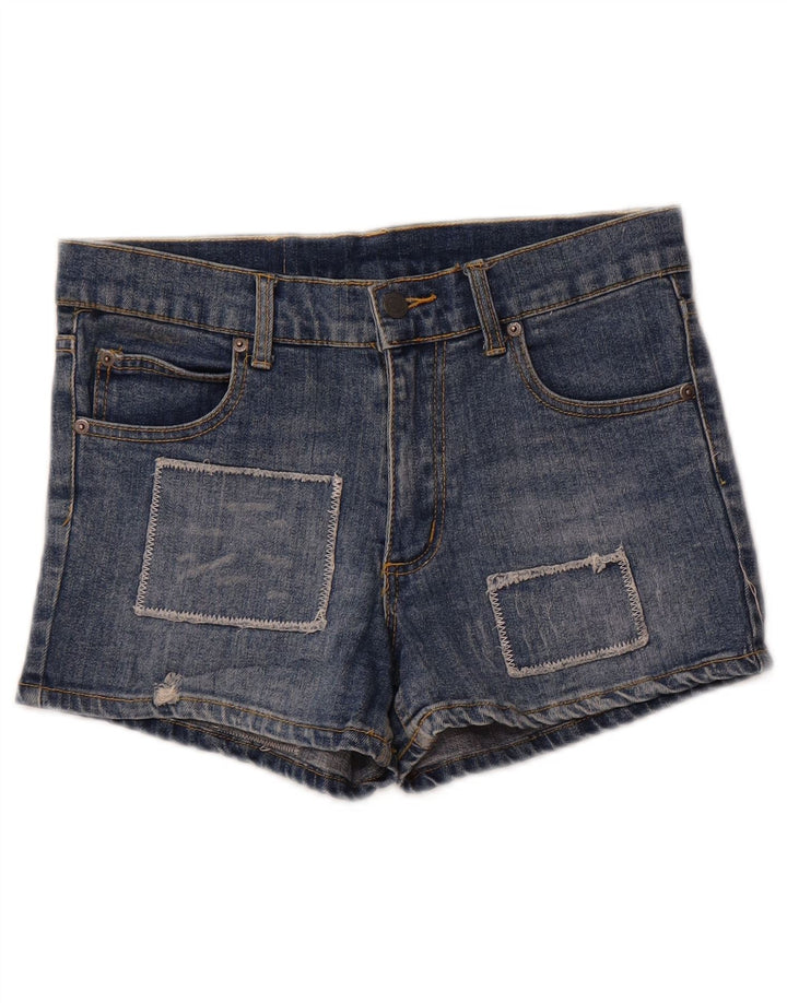 Cheap Monday Short en Jean Effet Déchiré W29 Femme Bleu Moyen Patchwork