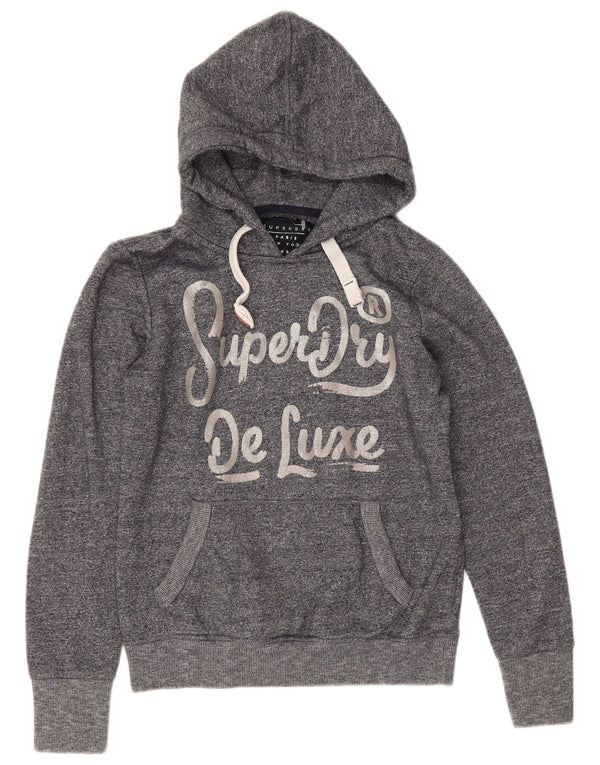 Superdry Pull à capuche graphique pour femme UK 12 Coton moucheté bleu marine moyen