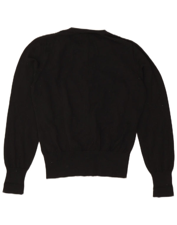 Luisa Spagnoli Pull Cardigan Femme UK 14 Laine Géométrique Noir Moyen