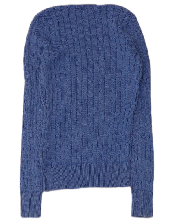 Ralph Lauren Pull col en V pour femme UK 8 Petit coton bleu