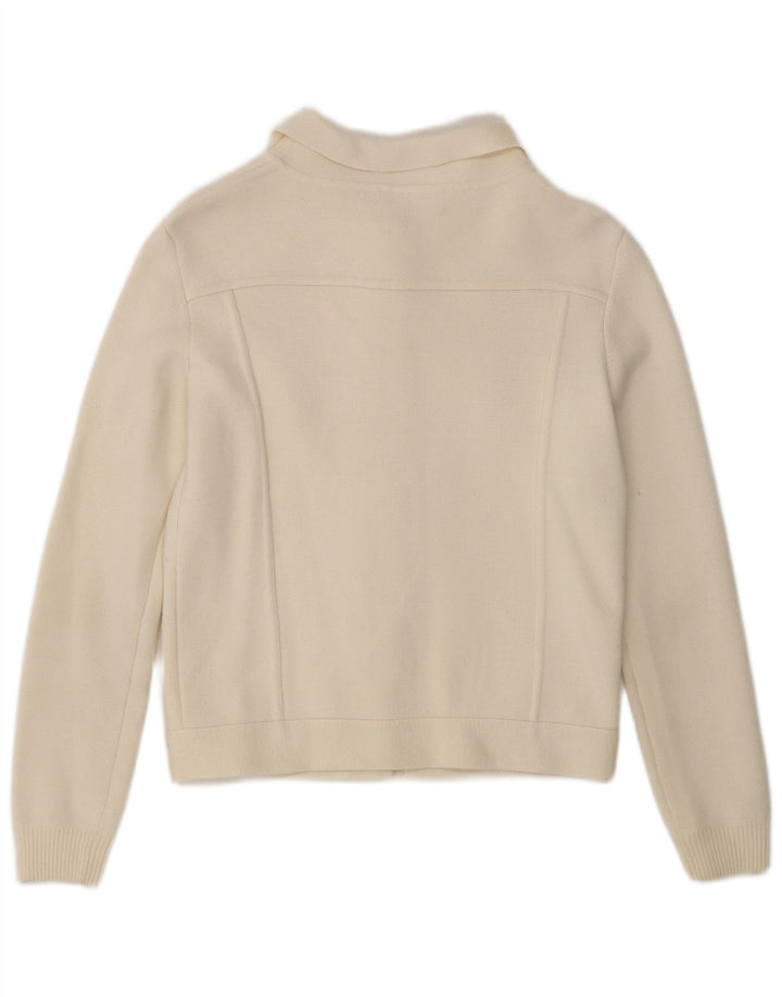 Moschino Pull Cardigan Femme UK 8 Petit Laine Blanc Cassé