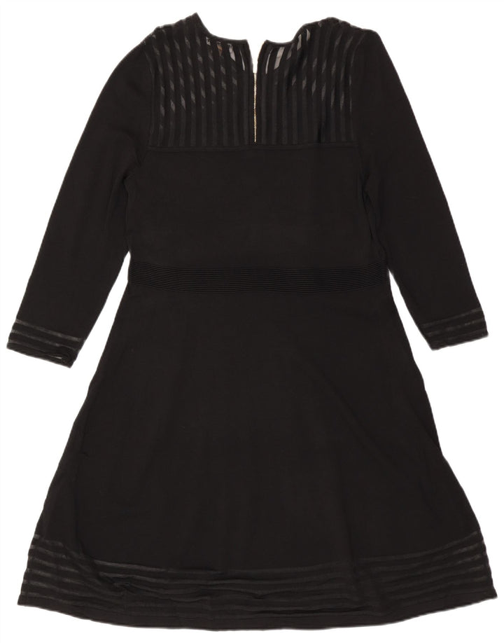 CALVIN KLEIN Robe trapèze à manches longues pour femme UK 18 XL Rayonne rayée noire