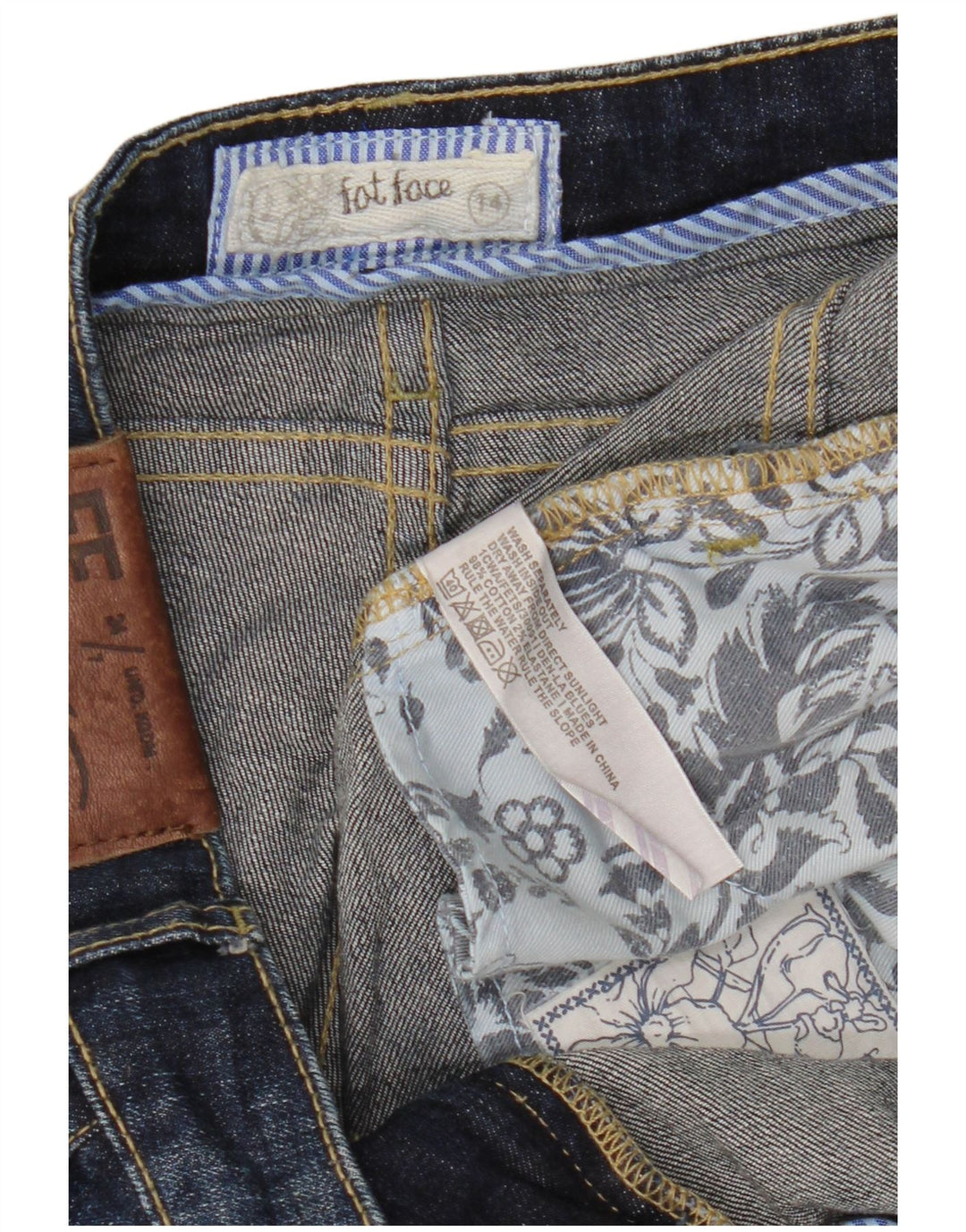 FAT FACE Jean court pour femme UK 14 Large W34 L24 Bleu marine Coton