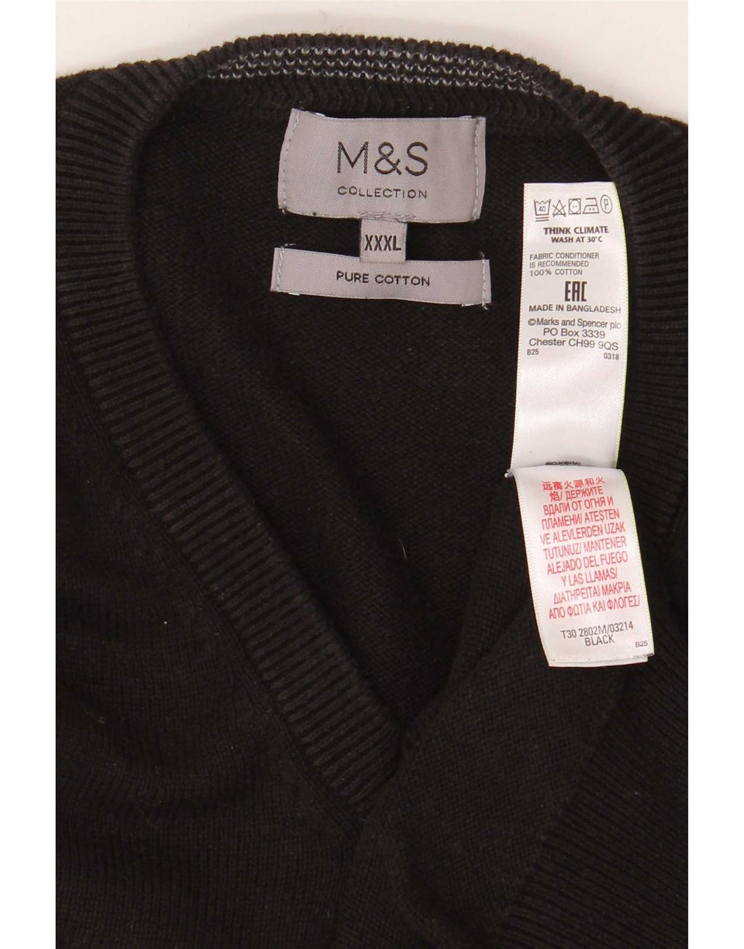 Marks & Spencer Pull col V pour homme en coton noir 3XL