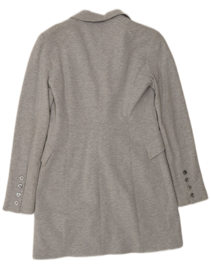 Zara Womens Longline 1 Button Blazer Jacket UK 12 Gris Moyen Coton