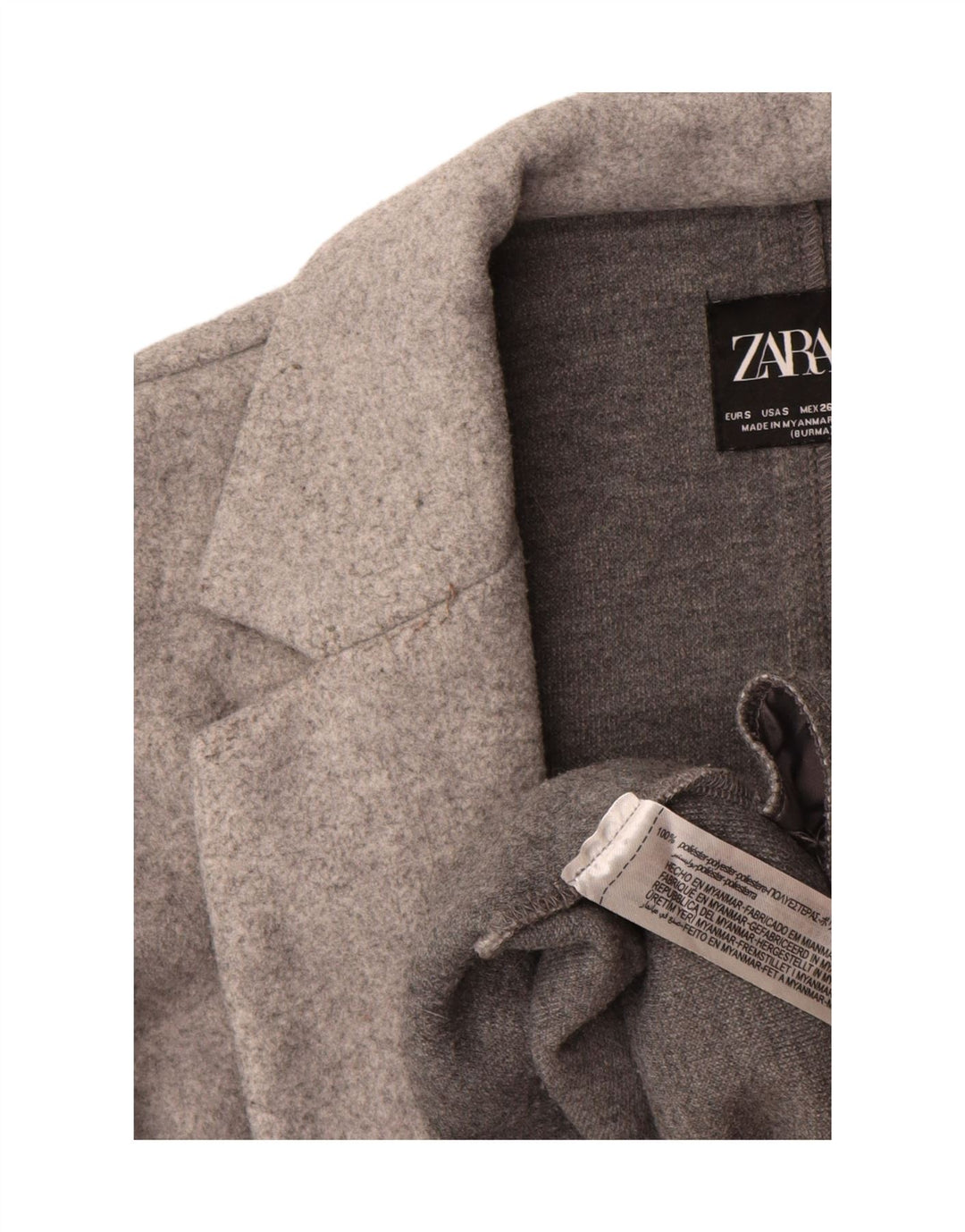 Zara Womens Open Overcoat UK 10 Small Gris Polyester