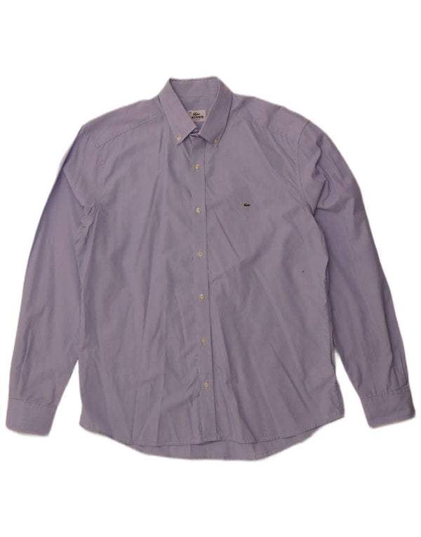 Lacoste Chemise slim fit pour homme Taille 42 Grand coton à fines rayures bleues