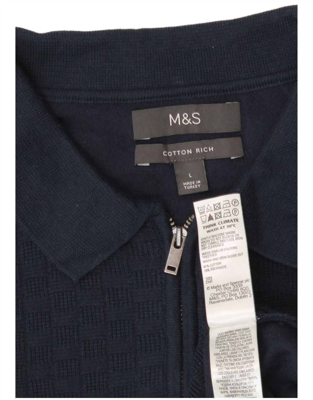 Marks & Spencer Pull à col polo pour homme Taille L Bleu marine géométrique
