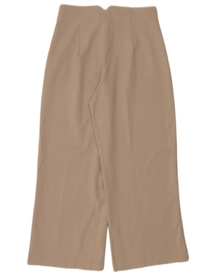 Zara Pantalon court à jambe large pour femme Medium W28 L26 Beige Polyester