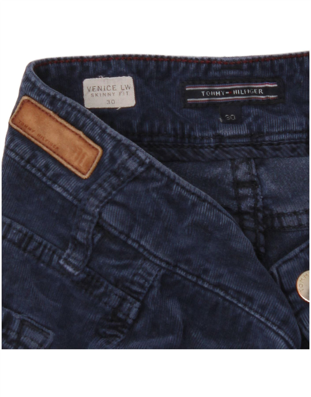 TOMMY HILFIGER Pantalon Femme Venice Skinny En Velours Côtelé W30 L31 Bleu Marine