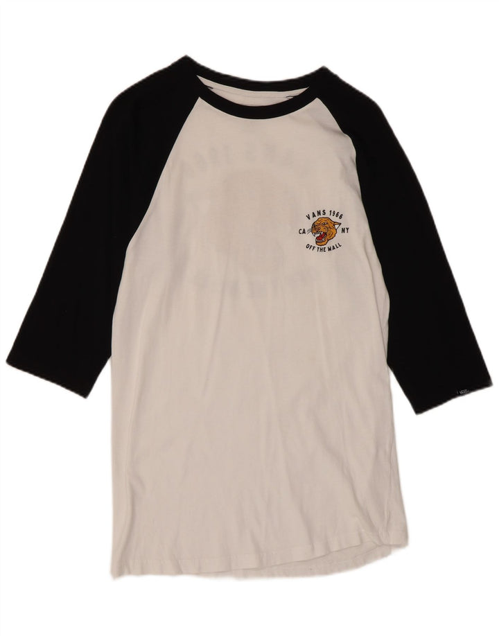 VANS Haut graphique coupe slim à manches 3/4 pour femme UK 10 Petit colorblock blanc