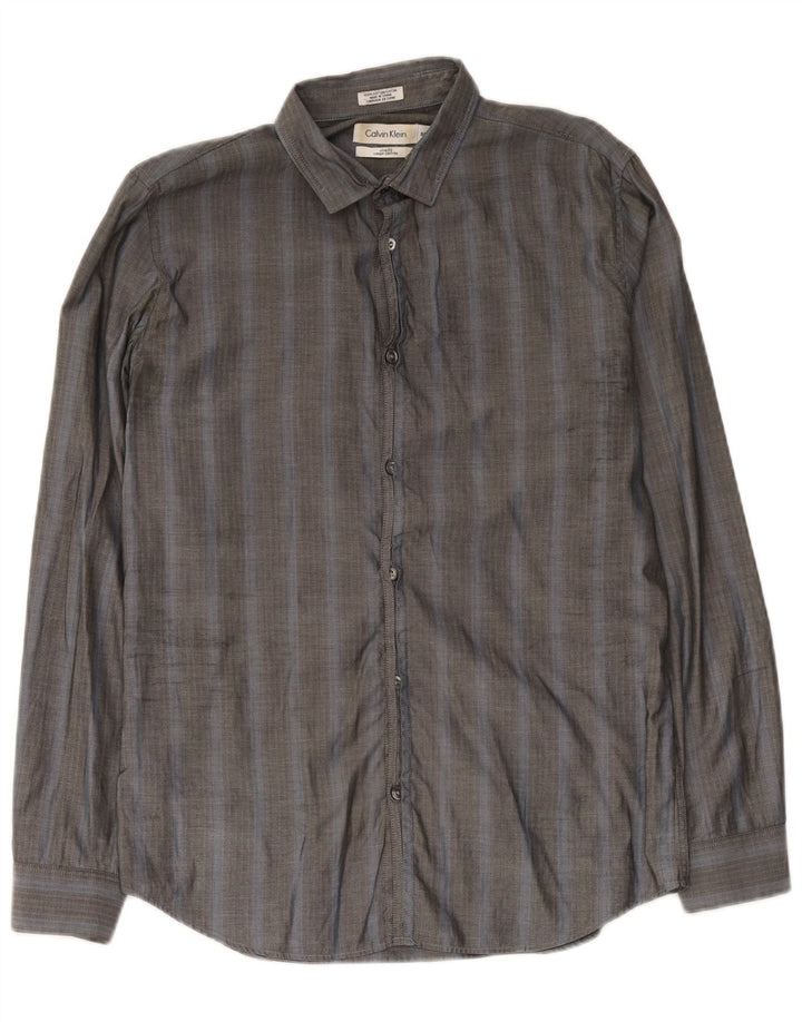 Calvin Klein Chemise Slim Fit Petit Gris à Chevrons en Coton