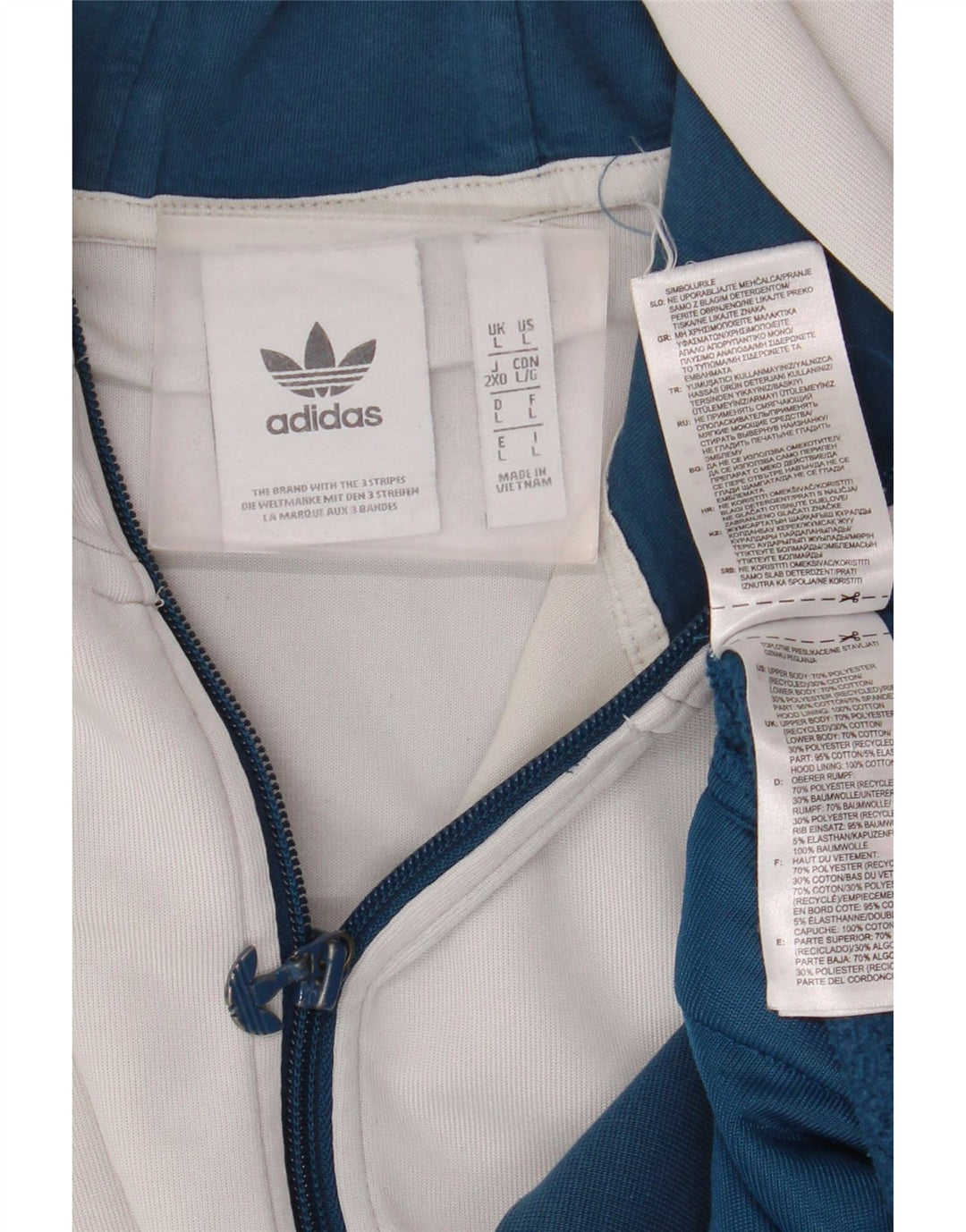 Adidas Pull à capuche zippé pour homme Large Bleu Colorblock Polyester