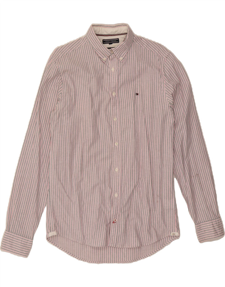 TOMMY HILFIGER Mens Flannel Shirt Medium Pink Striped Cotton Vintage Tommy Hilfiger and Second-Hand Tommy Hilfiger from Messina Hembry 