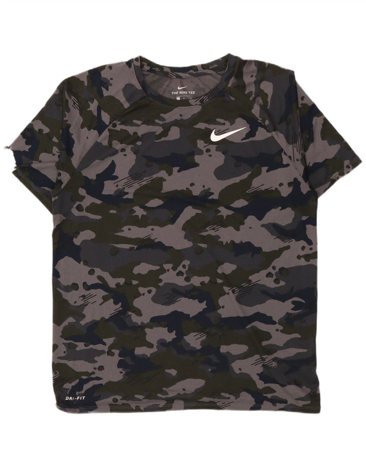 NIKE Hommes Dri Fit T-Shirt Haut Large Gris Camouflage Polyester