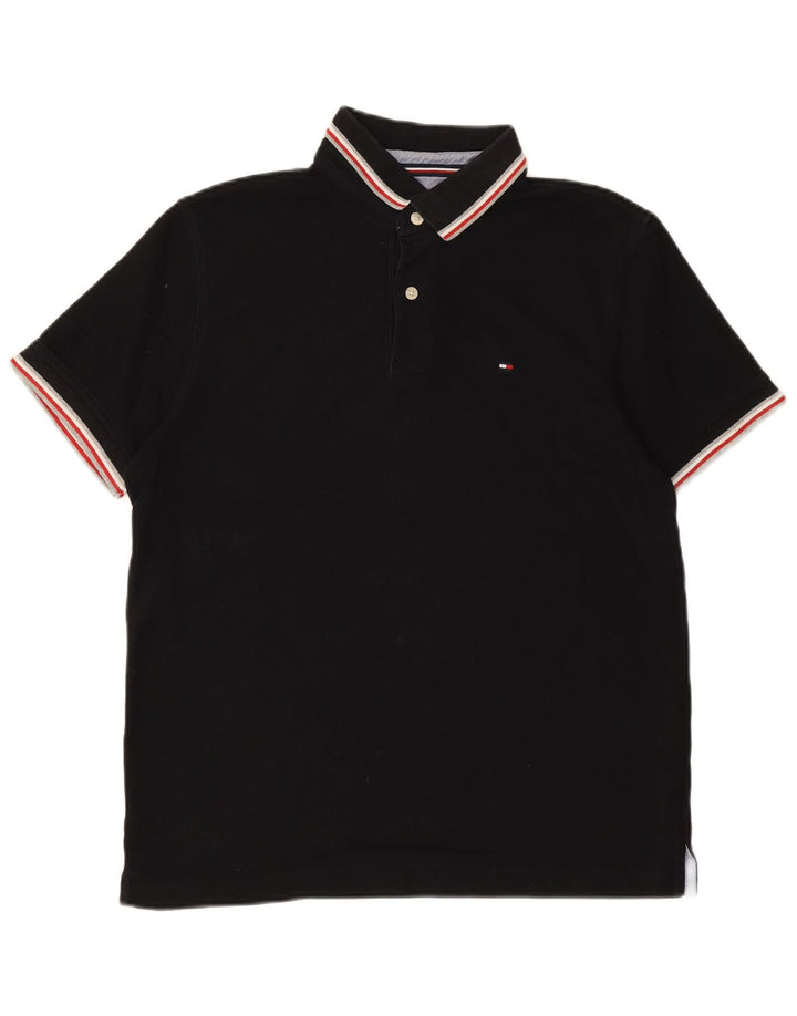 TOMMY HILFIGER Mens Polo Shirt Medium Black Cotton