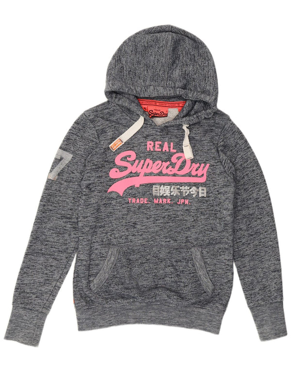 Superdry Pull à capuche graphique pour femme UK 10 Petit coton moucheté bleu marine