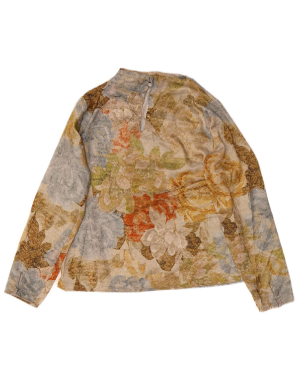 Zara Femme Top Manches Longues UK 10 Petit Multicolore Floral Moderne
