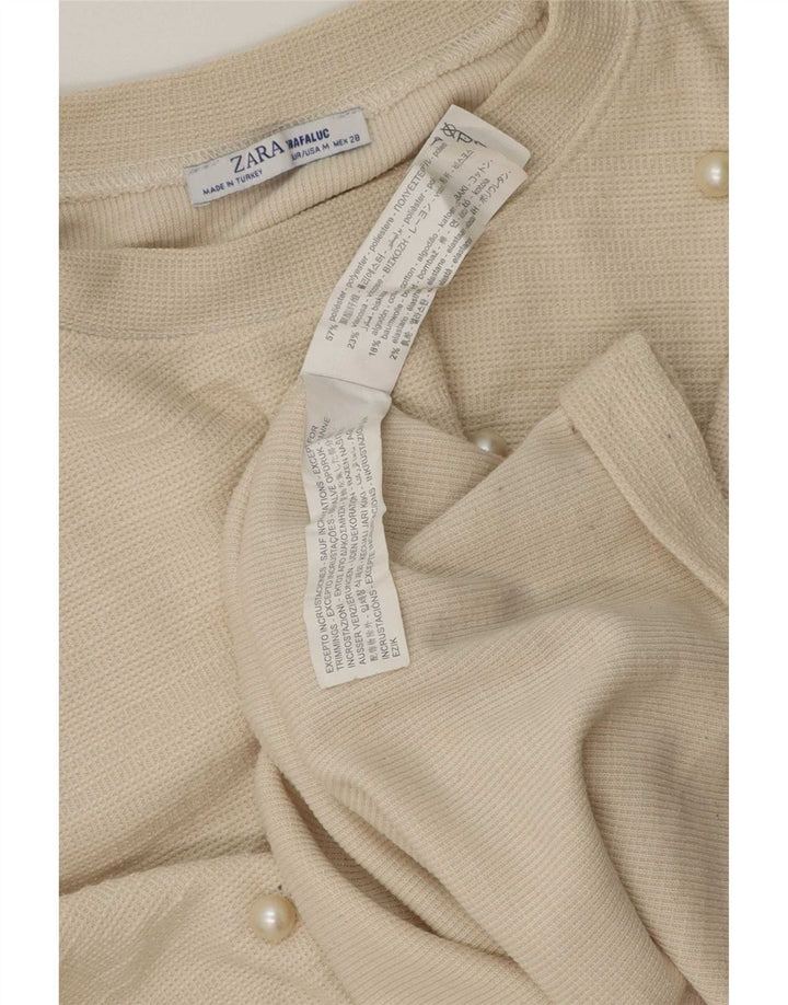 Zara Femme Top Manches Longues UK 12 Medium Off White Polyester