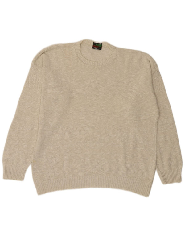 vintage Mens Crew Neck Jumper Pull Grand Beige Moucheté Coton