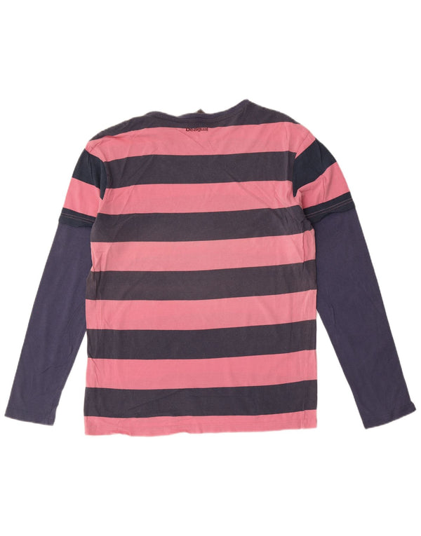 Desigual Haut graphique à manches longues pour homme en coton rayé rose