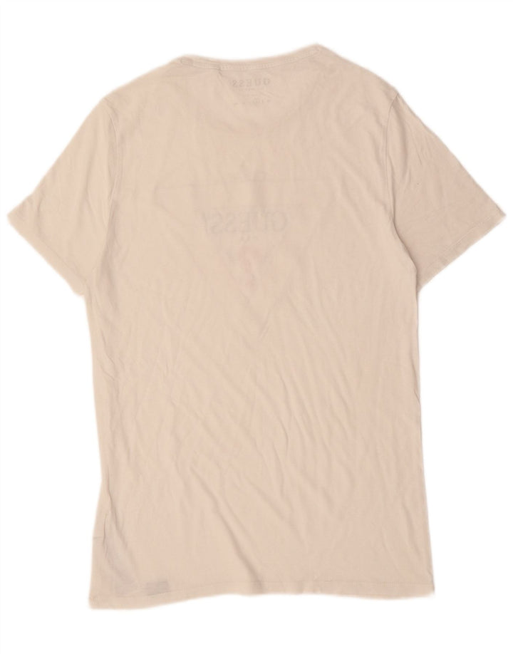 GUESS T-shirt graphique coupe slim pour homme en coton blanc cassé moyen