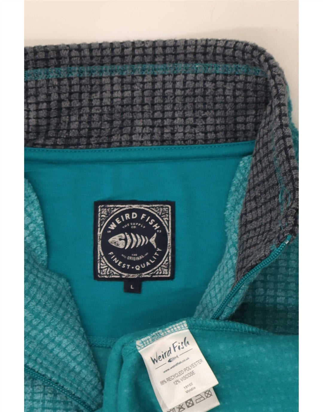 Weird Fish Pull polaire à col zippé pour homme Large Turquoise Polyester