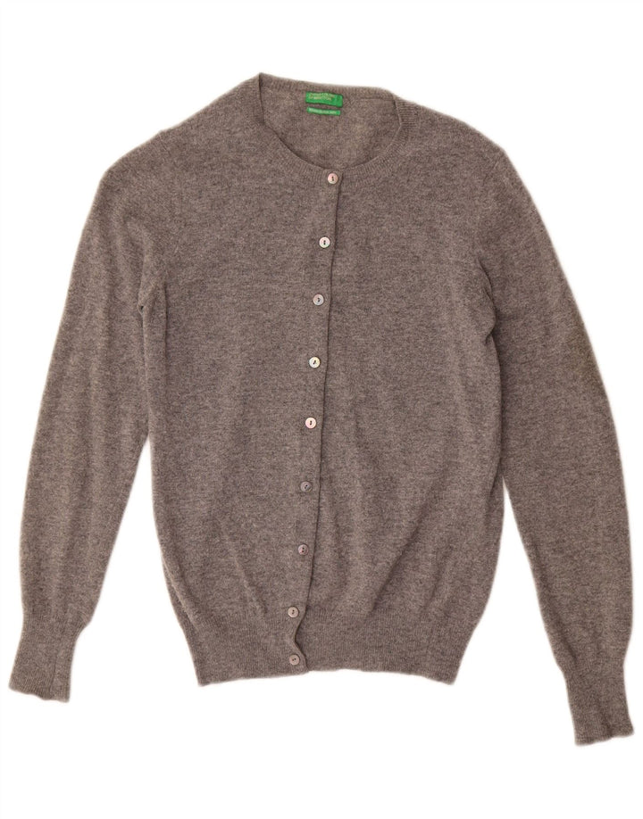 Benetton Pull Cardigan Femme UK 10 Petite Laine Grise