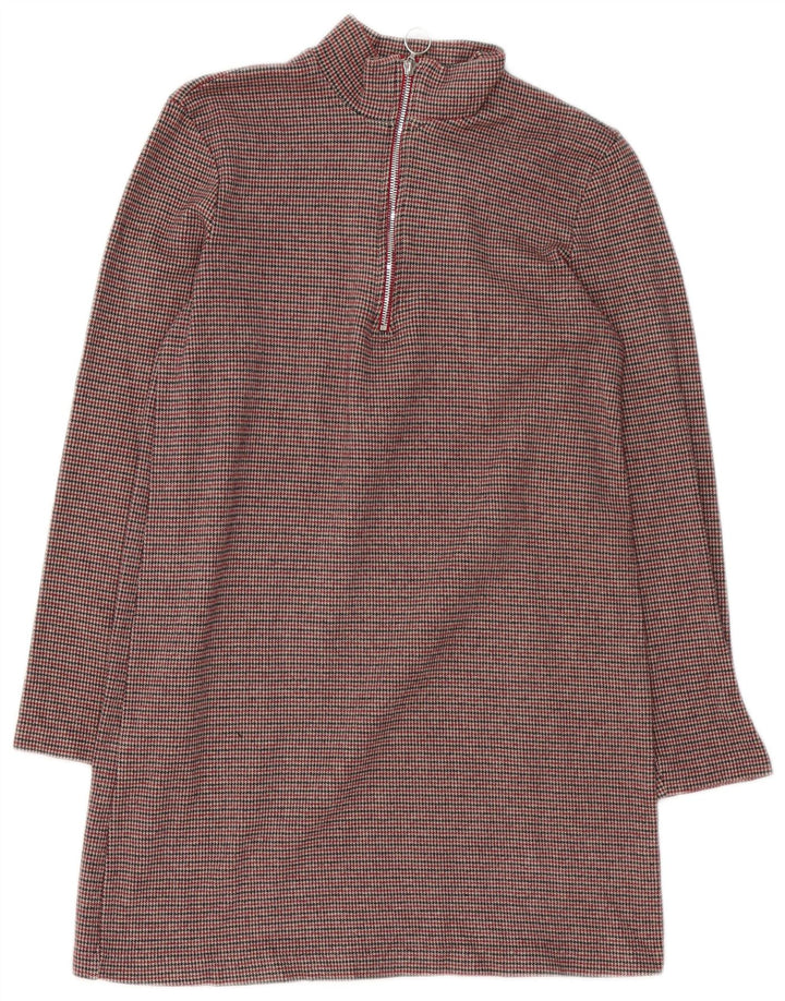 Zara Robe droite à manches longues pour femme UK 12 Pied-de-poule Marron moyen