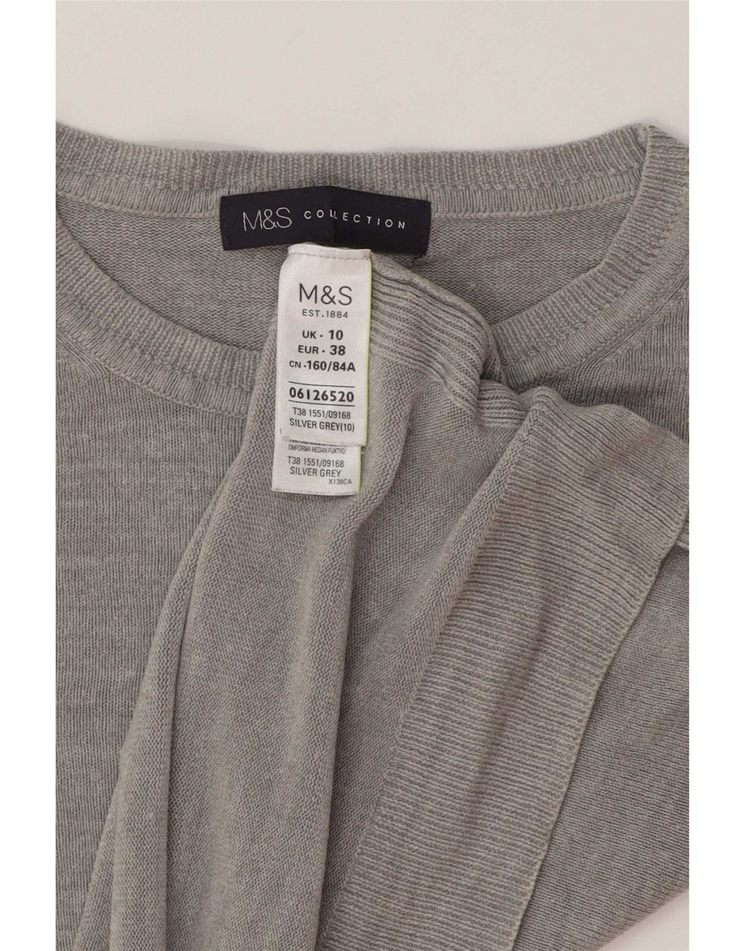 Marks & Spencer Pull court à col rond pour femme UK 10 Petit Gris