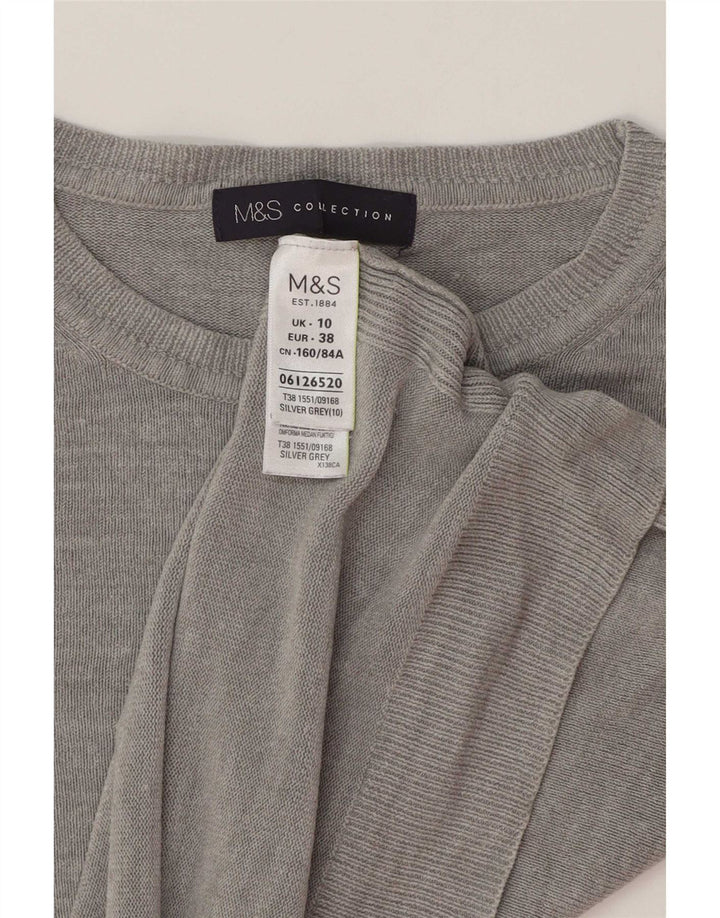 Marks & Spencer Pull court à col rond pour femme UK 10 Petit Gris