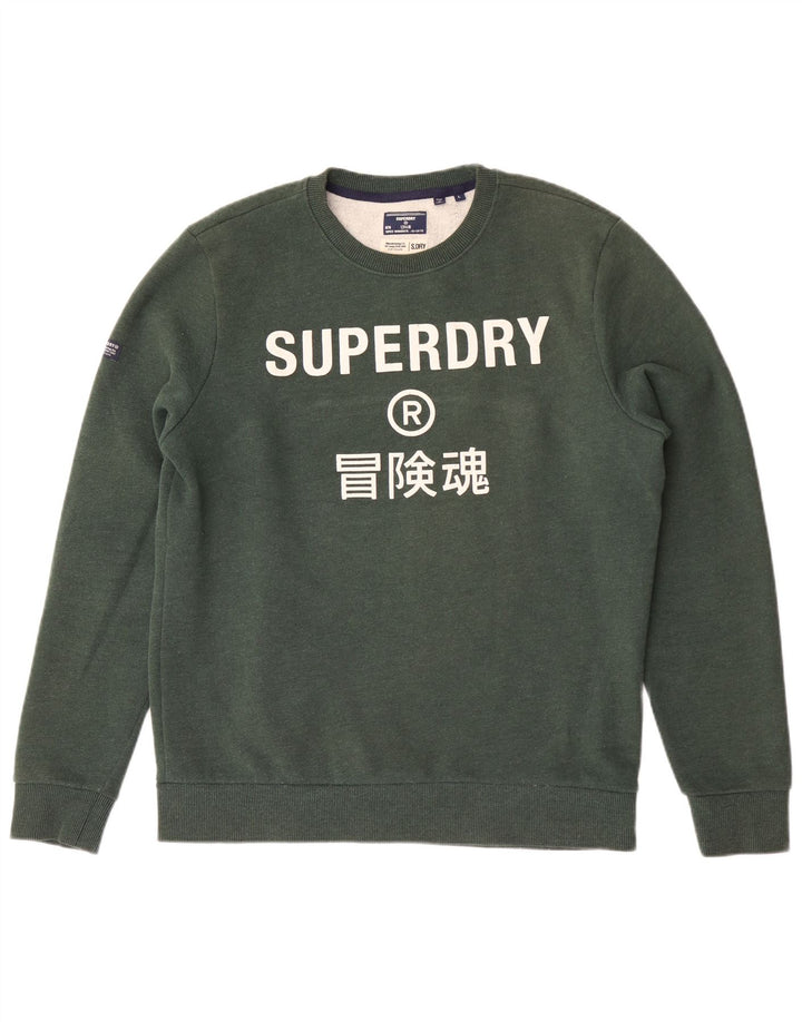 Superdry Homme Graphic Sweatshirt Jumper Large Vert Coton