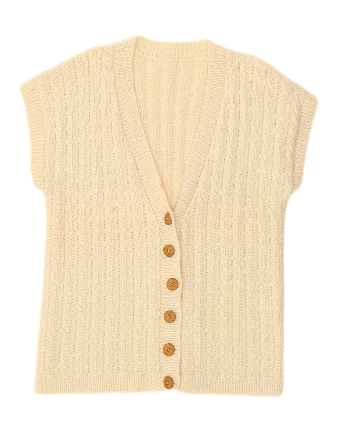 VINTAGE Femmes Manches Courtes Cardigan Pull UK 16 Grand Blanc Cassé