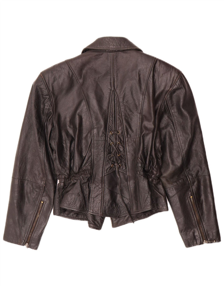Veste motard en cuir femme vintage EU 38 Cuir noir moyen